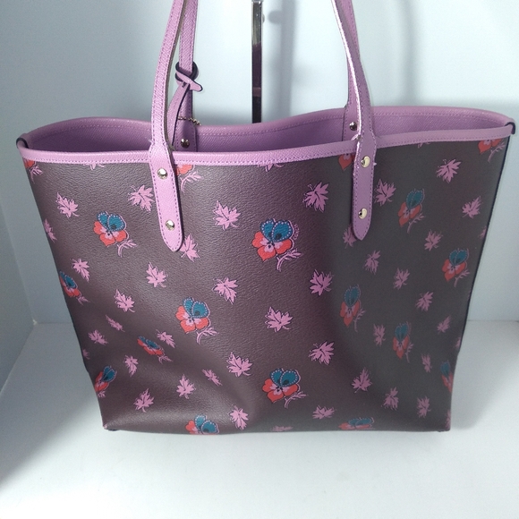 Authentic Coach F1747-F12176 Reversible Lavender/Brown Wild Flower City Tote - Picture 9 of 16